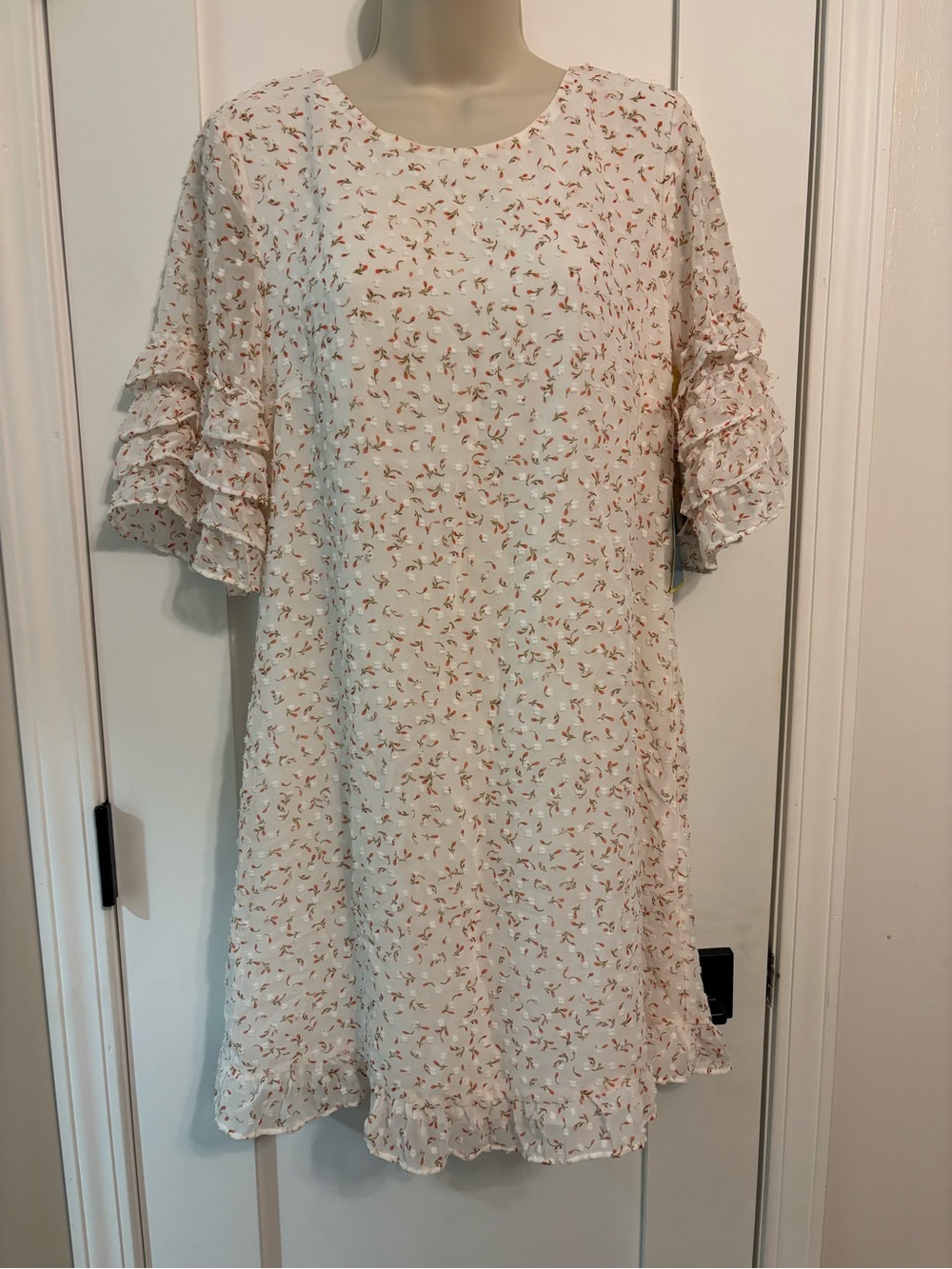 CeCe Cream Mini Dress with Peach Floral Print